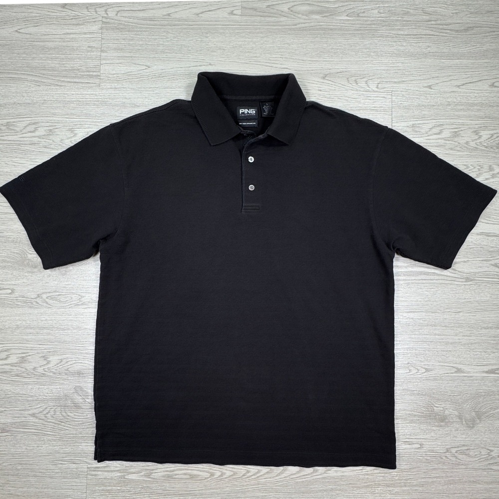 Ping Men's Polo Shirt Dry Fiber Dynamics Black Large Textured Golf Short Sleeve